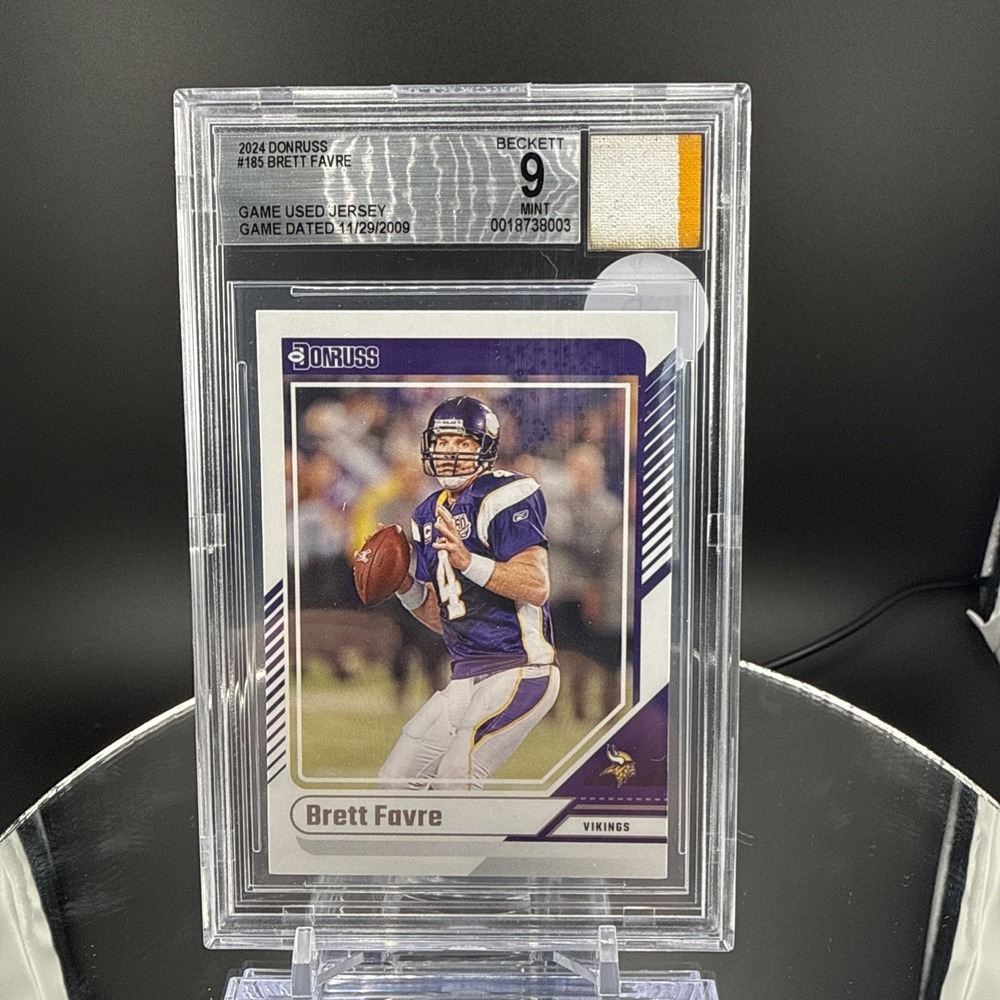 2024 Panini Donruss Brett Favre #185 Game Used Jersey Beckett 9 Vikings